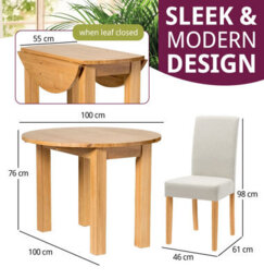 Hallowood Furniture Waverly Drop Leaf Round Table With 4 Upholstered Chairs In Beige Fabric - thumbnail 3