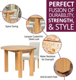 Hallowood Furniture Waverly Drop Leaf Round Table With 4 Upholstered Chairs In Beige Fabric - thumbnail 2