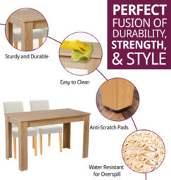 Hallowood Furniture Newquay Oak Fixed Top Table 120Cm With 4 Straight Back Beige Fabric Chairs - thumbnail 2