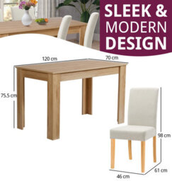 Hallowood Furniture Newquay Oak Fixed Top Table 120Cm With 4 Straight Back Beige Fabric Chairs - thumbnail 3