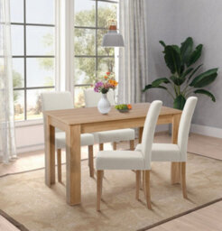 Hallowood Furniture Newquay Oak Fixed Top Table 120Cm With 4 Straight Back Beige Fabric Chairs - thumbnail 1