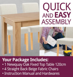 Hallowood Furniture Newquay Oak Fixed Top Table 120Cm With 4 Straight Back Beige Fabric Chairs - thumbnail 7