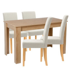 Hallowood Furniture Newquay Oak Fixed Top Table 120Cm With 4 Straight Back Beige Fabric Chairs - thumbnail 8