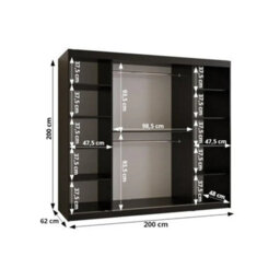 Arte Lugo 200Cm Black Mirrored Sliding Wardrobe With Tailored Storage - thumbnail 3