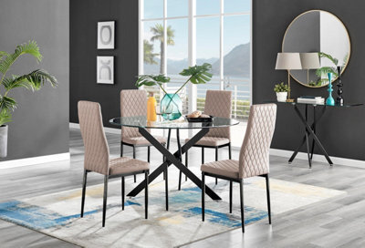 Furniturebox Uk Novara Black Leg 120Cm Round Glass Dining Table & 4 Cappuccino Milan Black Leg Chairs - image 1
