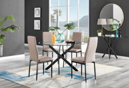 Furniturebox Uk Novara Black Leg 120Cm Round Glass Dining Table & 4 Cappuccino Milan Black Leg Chairs - thumbnail 1