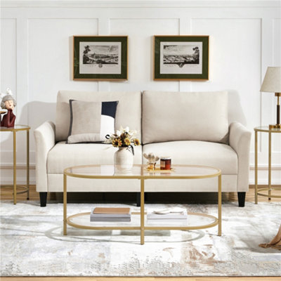 Yaheetech Gold Double Layer Oval Coffee Table With Clear Glass Tabletop And Shelf - image 1
