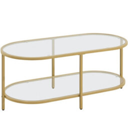 Yaheetech Gold Double Layer Oval Coffee Table With Clear Glass Tabletop And Shelf - thumbnail 2