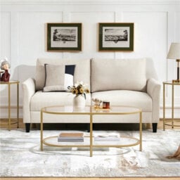 Yaheetech Gold Double Layer Oval Coffee Table With Clear Glass Tabletop And Shelf - thumbnail 1