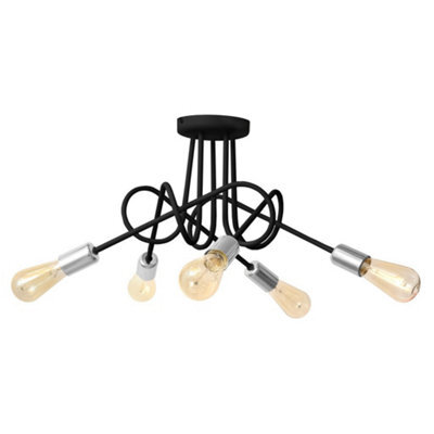 Luminosa Lighting Luminosa Oxford Multi Arm Semi Flush Ceiling Light Black, Chrome 50Cm