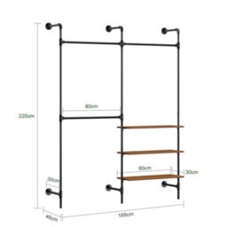 Sobuy Kls18-Sch, Wall-Mounted Clothes Rail,coat Stands, Fixed Pipe Garment Rack Open Wardrobe Closet Organiser,black - thumbnail 3