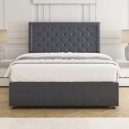 Bsspoke Nova Divan Bed Set In Steel Plush Velvet With 24Inch Headboard 4 Drawers & Mattress In Double King 4Ft 6Ft - thumbnail 2