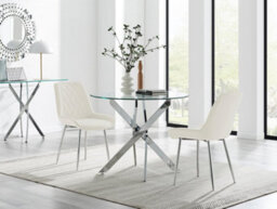 Furniturebox Uk Novara 100Cm Round  Dining Table And 2 Cream Pesaro Silver Leg Chairs - thumbnail 1