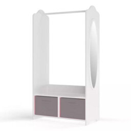 Urbn-Living Urbnliving 120Cm Height Kids White Wooden Hanging Clothes Rail Grey Wardrobe Storage Shelves With Mirror - thumbnail 3