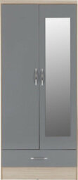 Seconique Nevada Mirrored 2 Door 1 Drawer Wardrobe Grey And Oak Effect - thumbnail 2