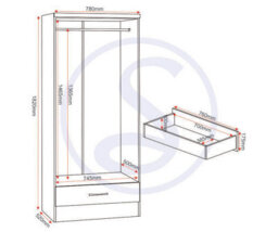 Seconique Nevada Mirrored 2 Door 1 Drawer Wardrobe Grey And Oak Effect - thumbnail 4