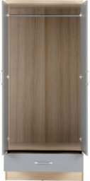 Seconique Nevada Mirrored 2 Door 1 Drawer Wardrobe Grey And Oak Effect - thumbnail 3