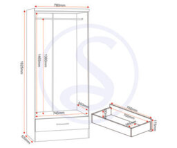 Seconique Nevada Mirrored 2 Door 1 Drawer Wardrobe Grey And Oak Effect - thumbnail 8