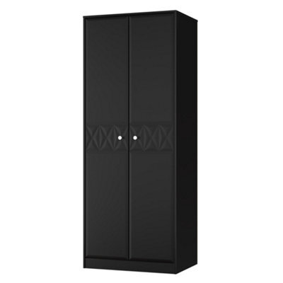Genoa Ready Assembled Contemporary Matt Black Tall Double Wardrobe (H)1960mm (W)740mm (D)520mm - image 1