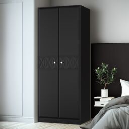 Genoa Ready Assembled Contemporary Matt Black Tall Double Wardrobe (H)1960mm (W)740mm (D)520mm - thumbnail 3