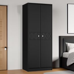 Genoa Ready Assembled Contemporary Matt Black Tall Double Wardrobe (H)1960mm (W)740mm (D)520mm - thumbnail 4