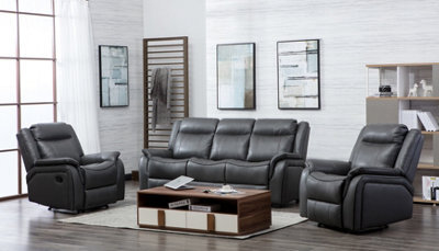 Furnishings For Less UK New Hampshire Grey 3 Piece Sofa Suite Reclining Armchairs Leatherair Leather 3 + 1 + 1 - image 1