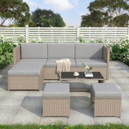 Abrihome 4-6 Seater Garden Lounge Set, Garden Furniture Set, Ratten Sofa, Seating Group, Patio Furniture,khaki - thumbnail 2