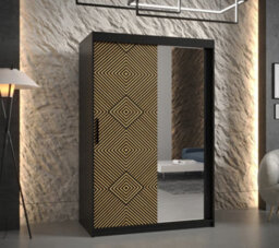 Arte Kair 2 Contemporary 2 Mirrored Sliding Door Wardrobe 5 Shelves 2 Rails Black Matt And Oak Décor (H)2000mm (W)1200mm (D)620mm - thumbnail 2
