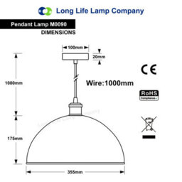 Long Life Lamps Company Large Vintage Ceiling Pendant Light Metal Grey Finish Lamp Shade M0090 - thumbnail 2