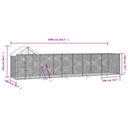 Walplus Outdoor Dog Kennel With Roof Silver 10X2X2.5 M Galvanised Steel - thumbnail 4