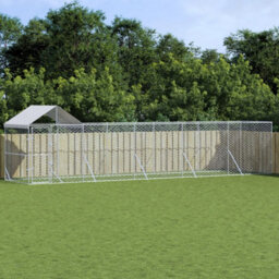 Walplus Outdoor Dog Kennel With Roof Silver 10X2X2.5 M Galvanised Steel - thumbnail 1