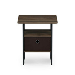 Walplus Andrey End Table Nightstand With Fabric Bin - Compact Storage Shelf With Open Display, Columbia Walnut/dark Brown Finish - thumbnail 4