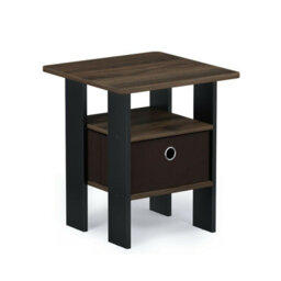 Walplus Andrey End Table Nightstand With Fabric Bin - Compact Storage Shelf With Open Display, Columbia Walnut/dark Brown Finish - thumbnail 3
