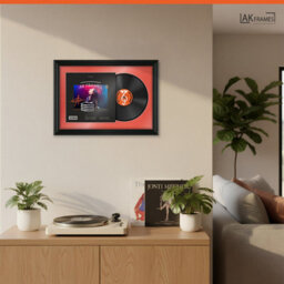 "AK Frames 25X17"" Black Swept Vinyl Record Frame With Poppy Red Mount For 12 Inch Lp Cover & Disc - Overlapped Design" - thumbnail 5