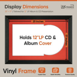 "AK Frames 25X17"" Black Swept Vinyl Record Frame With Poppy Red Mount For 12 Inch Lp Cover & Disc - Overlapped Design" - thumbnail 2