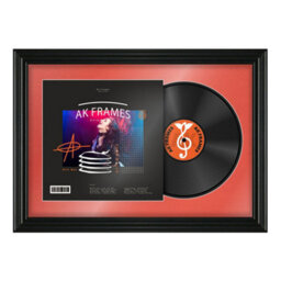 "AK Frames 25X17"" Black Swept Vinyl Record Frame With Poppy Red Mount For 12 Inch Lp Cover & Disc - Overlapped Design"