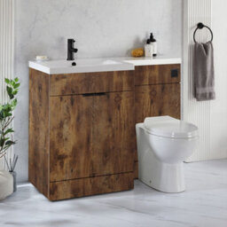 Homestylestore1105mm Dark Oak Left Hand Bathroom Combination Vanity Toilet Unit With Black Finger Pull Handles - thumbnail 2