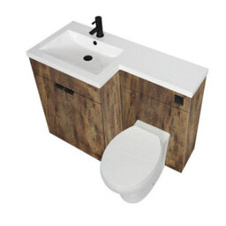 Homestylestore1105mm Dark Oak Left Hand Bathroom Combination Vanity Toilet Unit With Black Finger Pull Handles - thumbnail 1