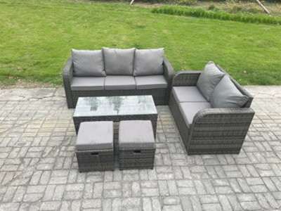 Fimous 7 Seater Outdoor Rattan Garden Furniture Set With Patio Lounge Sofa Set With Rectangular Coffee Table - image 1