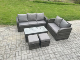 Fimous 7 Seater Outdoor Rattan Garden Furniture Set With Patio Lounge Sofa Set With Rectangular Coffee Table - thumbnail 2