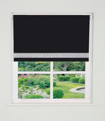 Straight Diamante Edge Border Blackout Roller Blind 165Cm Drop X 210Cm Black