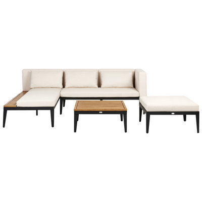 Beliani Garden Lounge Set With Table And Ottoman 3 Seater Bracciano Right Hand Certified Acacia Wood Light Beige - image 1