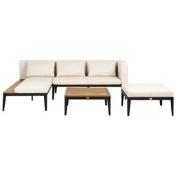 Beliani Garden Lounge Set With Table And Ottoman 3 Seater Bracciano Right Hand Certified Acacia Wood Light Beige - thumbnail 1