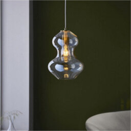 Loops Hanging Ceiling Pendant Light - Satin Brass Plate & Champagne Lustre Glass - Hour Glass Shade - thumbnail 4