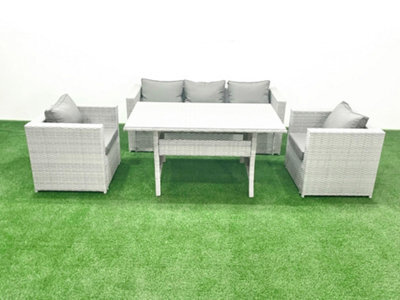 Fimous Garden Dining Set Outdoor Rattan Furniture Set Sofa Dining Table 2 Chairs Light Grey - image 1