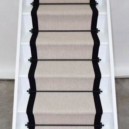 RainbowHome Herringbone Savoy Wool Stair Runner With 100% Black Cotton Border 55Cm X 700Cm - thumbnail 1