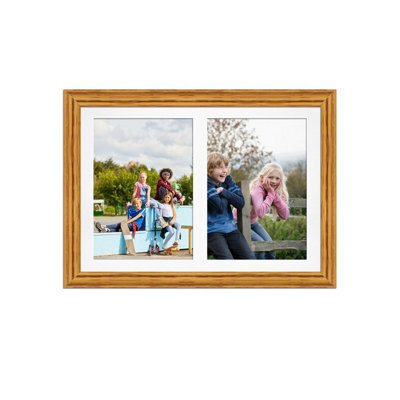 AK Frames 20X14 Oak Classic Multi Photo Frame With White Mount - Holds 2 Apertures (2X) A4 Photos - image 1