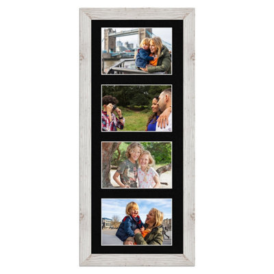 AK Frames 50X20Cm White Rustic Modern Multi Photo Frame With Black Mount - Holds 4 Apertures (4X) 6X4 Photos - image 1