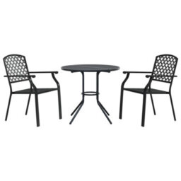 Berkfield Stackable Garden Chair Set 3 Pcs Anthracite Powder-Coated Steel - thumbnail 2