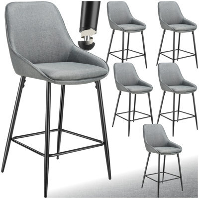 Tectake Bar Stool Siera With Backrest, Padding And Soft Fabric - Woven Fabric Grey/black, Set Of 6 - image 1